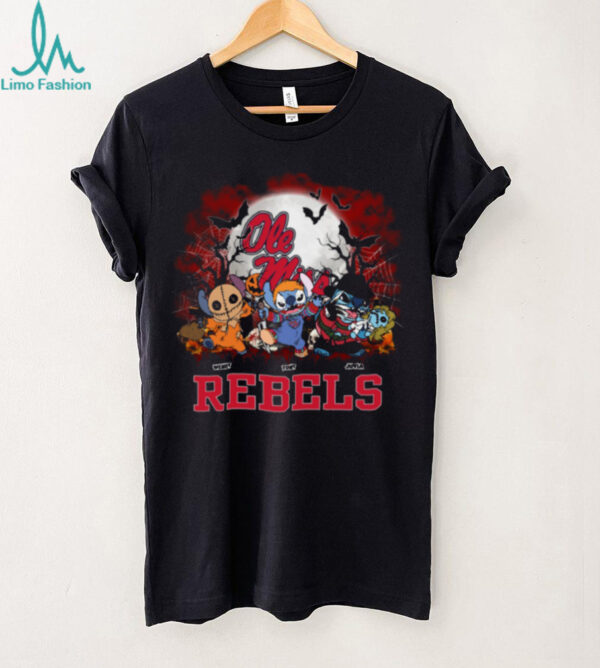 Ole Miss Rebels Stitch Horror Halloween Tee – Personalized NCAA Football Shirt – Custom Spooky Gift for Men, Women, Kids Fans
