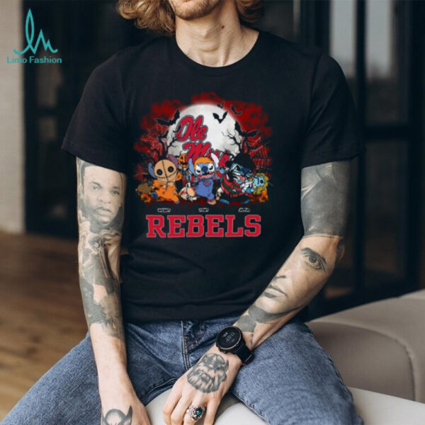 Ole Miss Rebels Stitch Horror Halloween Tee – Personalized NCAA Football Shirt – Custom Spooky Gift for Men, Women, Kids Fans