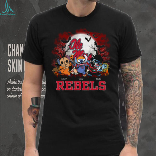 Ole Miss Rebels Stitch Horror Halloween Tee – Personalized NCAA Football Shirt – Custom Spooky Gift for Men, Women, Kids Fans