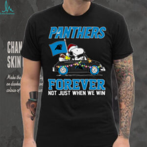 Panthers Football Snoopy Driving Car Forever Not Just When We Win Merry Christmas Light Shirt