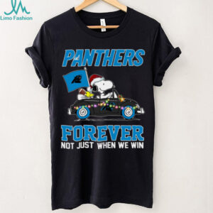 Panthers Football Snoopy Driving Car Forever Not Just When We Win Merry Christmas Light Shirt