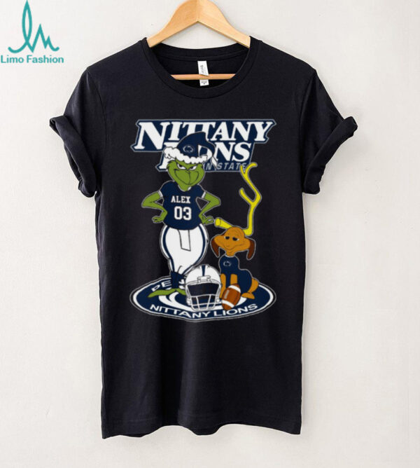 Penn State Nittany Lions NCAA Football Grinch and Dog Shirt – Custom Name Fan Tee – Personalized Game Day & Holiday Gift