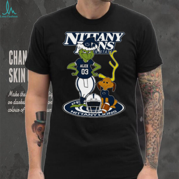 Penn State Nittany Lions NCAA Football Grinch and Dog Shirt – Custom Name Fan Tee – Personalized Game Day & Holiday Gift