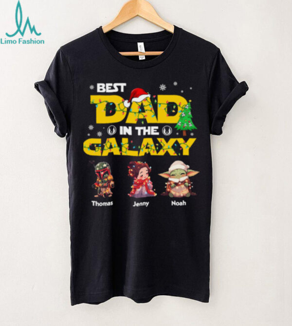 Personalized Best Dad in The Galaxy Shirt, Custom Star Wars Inspired Christmas T Shirt with Kids’ Names, Gift for Dad Mom Papa Family
