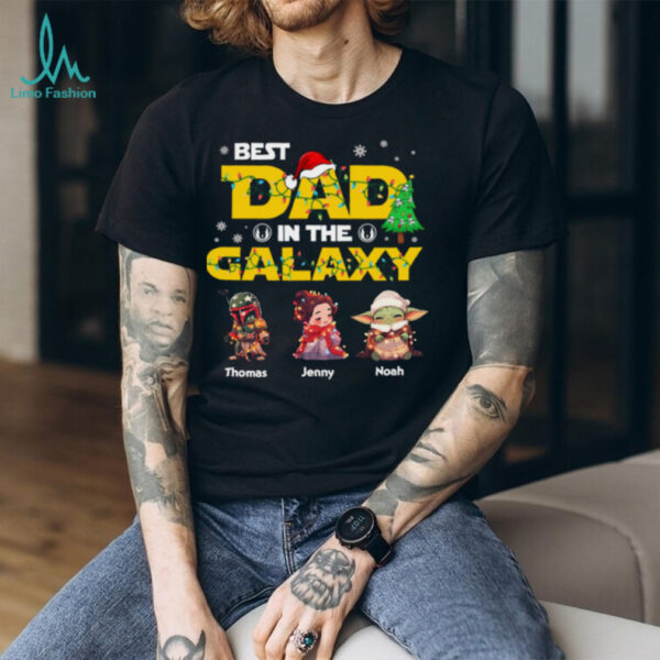 Personalized Best Dad in The Galaxy Shirt, Custom Star Wars Inspired Christmas T Shirt with Kids’ Names, Gift for Dad Mom Papa Family