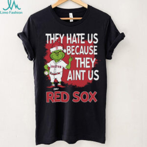 Personalized Boston Red Sox Grinch Christmas Tee, Funny Santa Baseball Shirt with Quote They Hate Us Ain’t Us, MLB Gift