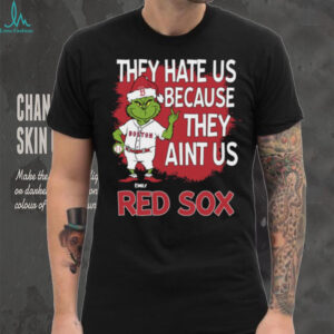 Personalized Boston Red Sox Grinch Christmas Tee, Funny Santa Baseball Shirt with Quote They Hate Us Ain’t Us, MLB Gift