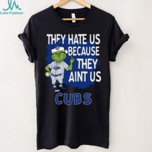 Personalized Chicago Cubs Grinch Santa Tee, Funny Christmas Baseball Shirt with Quote They Hate Us Ain’t Us, MLB Gift Idea