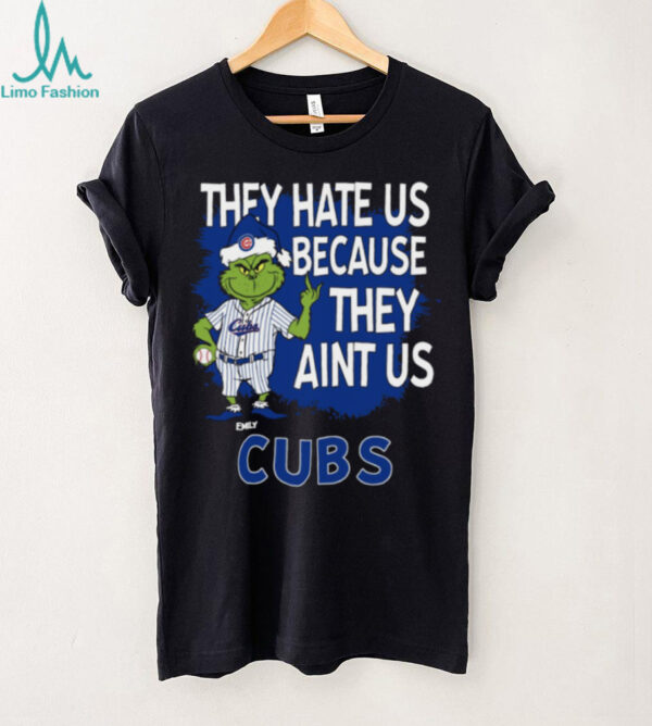 Personalized Chicago Cubs Grinch Santa Tee, Funny Christmas Baseball Shirt with Quote They Hate Us Ain’t Us, MLB Gift Idea