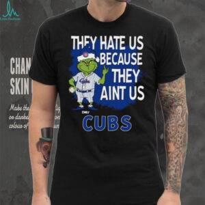 Personalized Chicago Cubs Grinch Santa Tee, Funny Christmas Baseball Shirt with Quote They Hate Us Ain’t Us, MLB Gift Idea