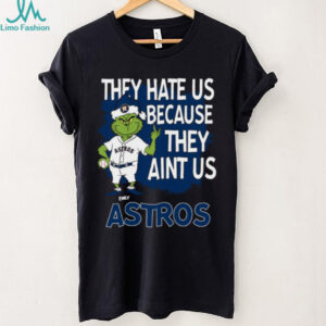 Personalized Houston Astros Grinch Santa Tee, Christmas Baseball Shirt with Quote They Hate Us Ain’t Us, Funny MLB Gift