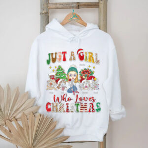 Personalized Just a Girl Who Loves Christmas Shirt, Custom Dog & Cat Lover Tee with Names, Cute Holiday Gift for Women