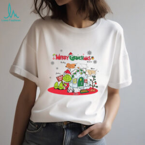 Personalized Merry Grinchmas Shirt, Custom Grinch Christmas T Shirt with Dogs and Family Names, Funny Holiday Gift