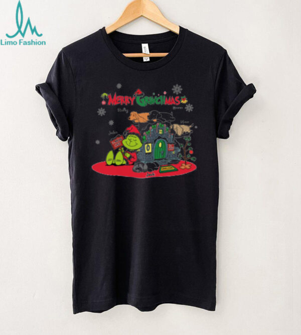 Personalized Merry Grinchmas Shirt, Custom Grinch Christmas T Shirt with Dogs and Family Names, Funny Holiday Gift