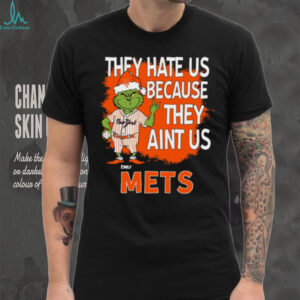 Personalized New York Mets Christmas Shirt, Grinch Santa Baseball Tee with Quote They Hate Us Ain’t Us, MLB Gift Idea
