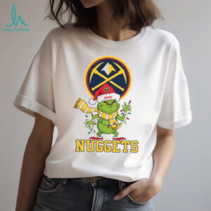 Personalized Nuggets Christmas Shirt, Grinch Holiday Tee with Santa Hat Lights Scarf, Funny NBA Basketball Fan Gift Idea