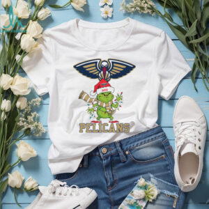 Personalized Pelicans Grinch Christmas Tee, Holiday Shirt with Santa Hat Lights Scarf, Funny NBA Basketball Fan Gift Idea