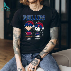 Personalized Philadelphia Phillies Christmas Shirt, Snoopy Charlie Brown Holiday Baseball Tee with Santa Hat, Funny MLB Gift