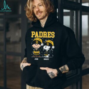Personalized San Diego Padres Christmas Tee, Snoopy Charlie Brown Holiday Baseball Shirt with Santa Hat, Funny MLB Fan Gift Idea