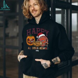 Personalized Virginia Tech Hokies HalloThanksMas Tee, Funny Holiday Shirt with Pumpkin Football Santa Hat, NCAA Gift for Halloween Thanksgiving Christmas