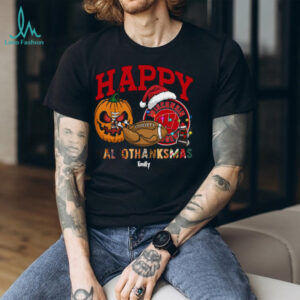 Personalized Wisconsin Badgers HalloThanksMas Tee, Funny Holiday Shirt with Pumpkin Football Santa Hat, NCAA Gift for Halloween Thanksgiving Christmas