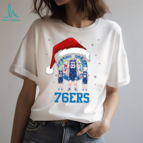Philadelphia 76ers Christmas Dad Tee – Custom NBA Family Shirt – Personalized Name & Number Gift for Holiday & Game Day