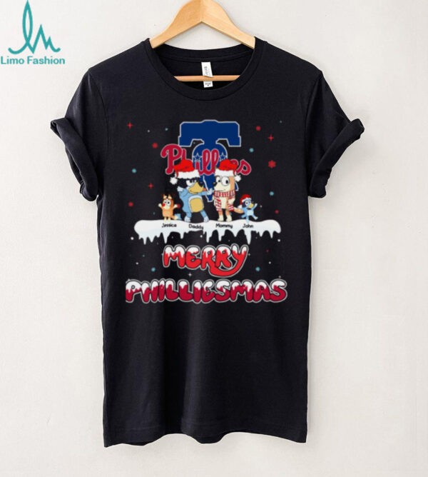 Philadelphia Phillies Bluey Family Christmas Tee – MLB Fan Shirt – Personalized Custom Name Holiday Gift for Sports Lovers