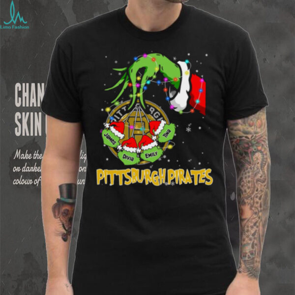Pittsburgh Pirates Personalized Grinch Xmas Lights Shirt – Custom Name MLB Fan Holiday Baseball Tee