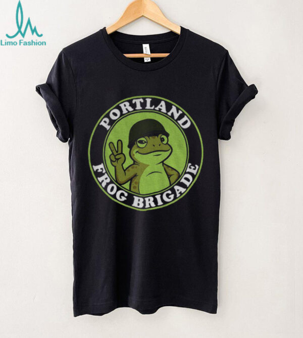 Portland Frog Brigade Badge Peace Sign Mascot shirt