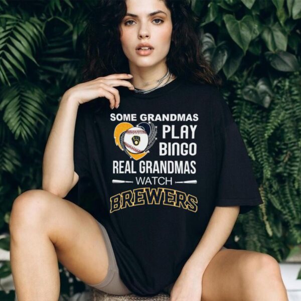 Real Grandmas Watch Milwaukee Brewers Baseball Diamond Heart Shirt