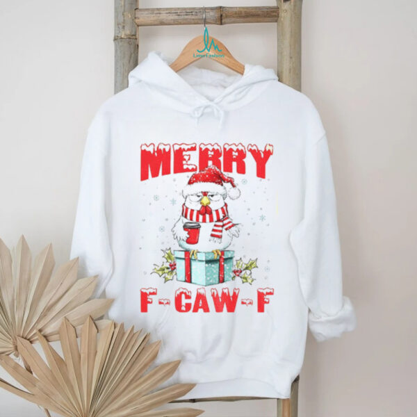 Rooster meme Santa hat Merry F Caw F Merry Christmas shirt