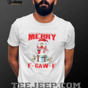 Rooster meme Santa hat Merry F Caw F Merry Christmas shirt