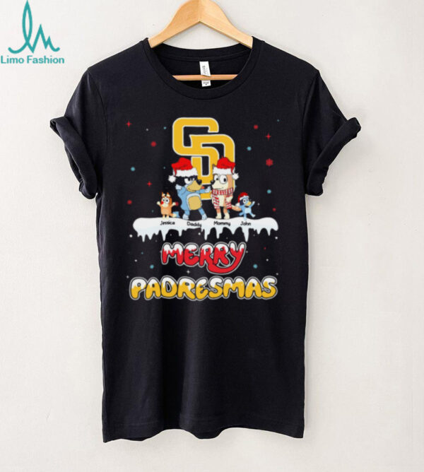 San Diego Padres Bluey Family Christmas Tee – Custom MLB Fan Shirt – Personalized Holiday Baseball Gift for Matching Families