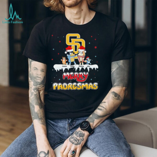San Diego Padres Bluey Family Christmas Tee – Custom MLB Fan Shirt – Personalized Holiday Baseball Gift for Matching Families