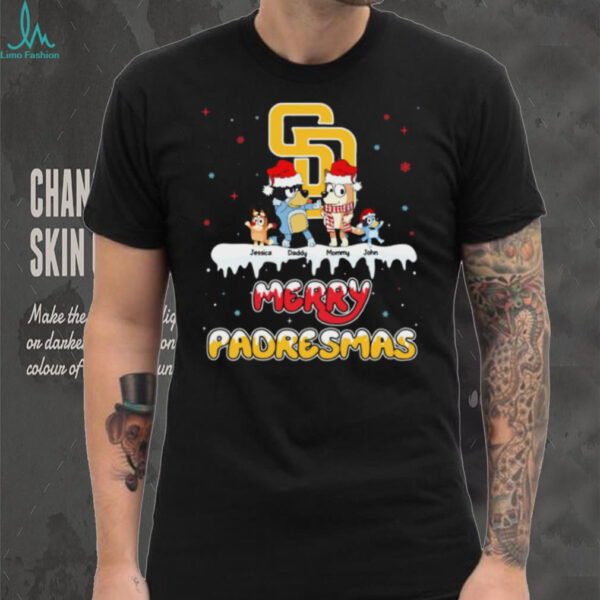 San Diego Padres Bluey Family Christmas Tee – Custom MLB Fan Shirt – Personalized Holiday Baseball Gift for Matching Families