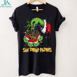 San Diego Padres Custom Name Grinch Holiday Lights Shirt – Personalized MLB Baseball Fan Christmas Tee