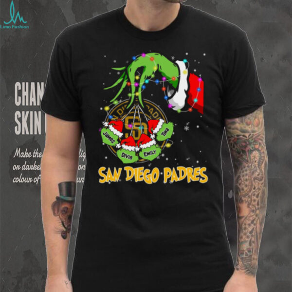 San Diego Padres Custom Name Grinch Holiday Lights Shirt – Personalized MLB Baseball Fan Christmas Tee