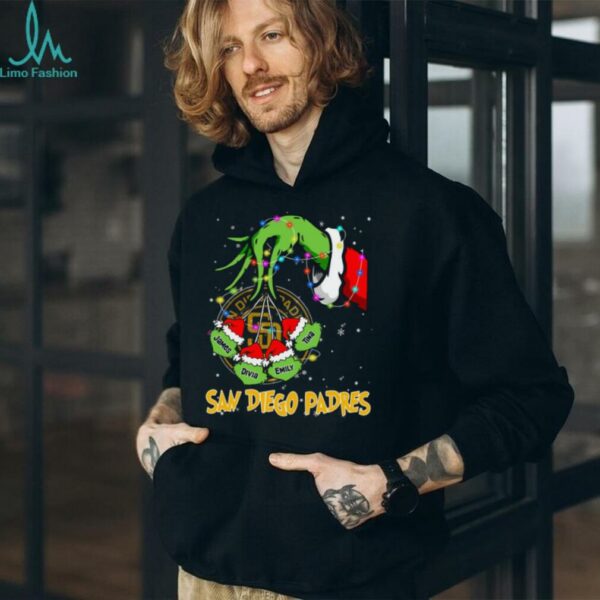 San Diego Padres Custom Name Grinch Holiday Lights Shirt – Personalized MLB Baseball Fan Christmas Tee