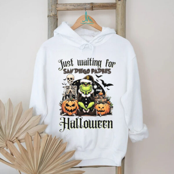 San Diego Padres Just Waiting for Halloween Tee – Custom Name MLB Fan Shirt – Personalized Grinch Spooky Baseball Gift
