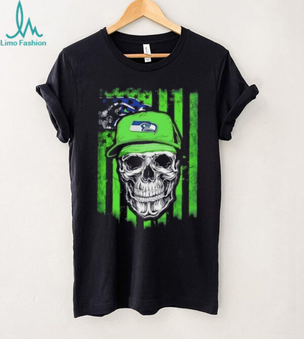 Seattle Seahawks Football Skull Us Flag T Shirt
