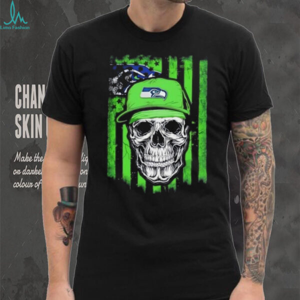 Seattle Seahawks Football Skull Us Flag T Shirt