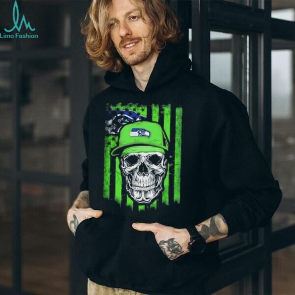 Seattle Seahawks Football Skull Us Flag T Shirt