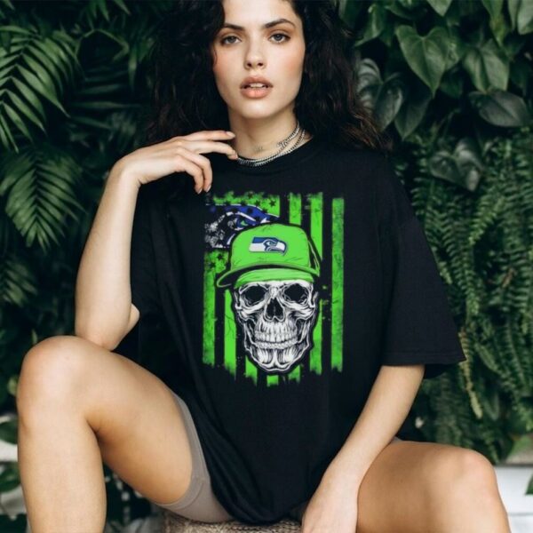 Seattle Seahawks Football Skull Us Flag T Shirt