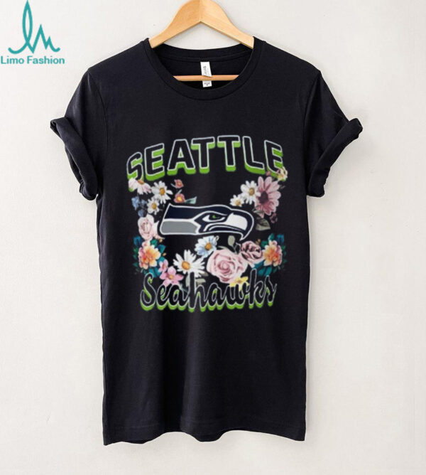 Seattle Seahawks Womens Navy Blue Flowers Fitted Design Shirt