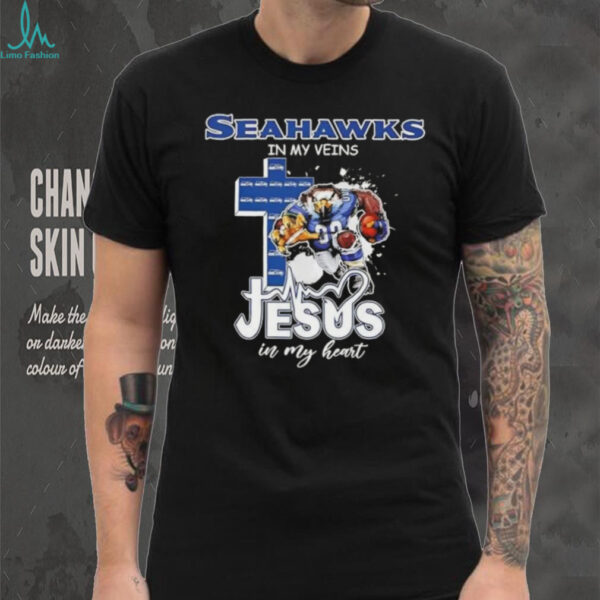 Seattle Seahawks in my veins Jesus in my heart cross mascot shirt