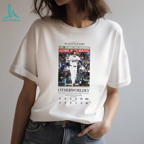 Shohei Ohtani 2025 NLCS Dodgers Newspaper Home Run magic shirt