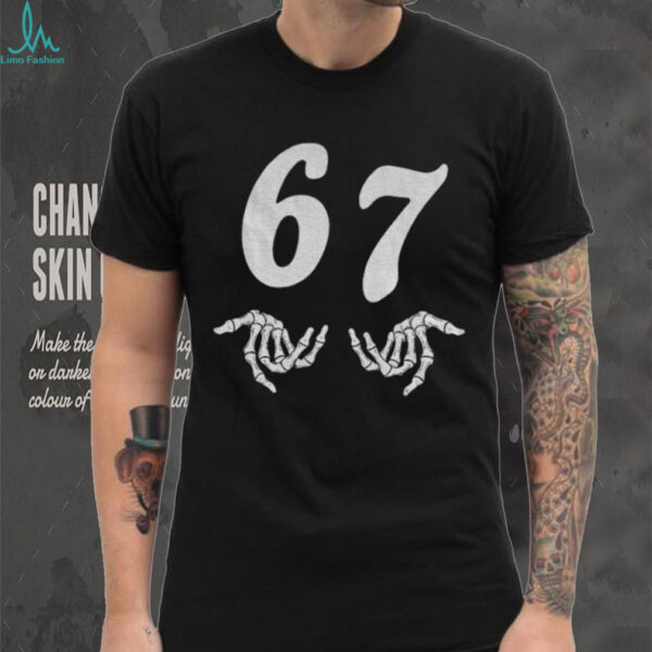 Six Seven 6 7 meme skeleton hand spooky season shirt