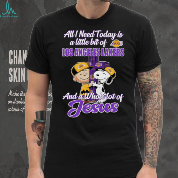 Snoopy And Charlie Brown All I Need Today Is A Little Bit Of Los Angeles Lakers And A Whole Lot Of Jesus Hoodie