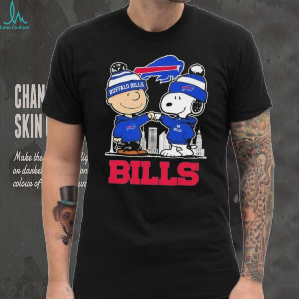 Snoopy And Charlie Brown Buffalo Bills Football Skyline Cartoon Mashup T Shirt