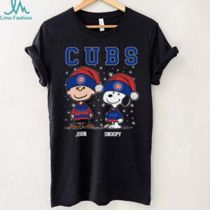 Snoopy Charlie Brown Christmas Baseball Tee, Personalized Chicago Cubs Holiday Shirt with Santa Hat, Fun MLB Gift